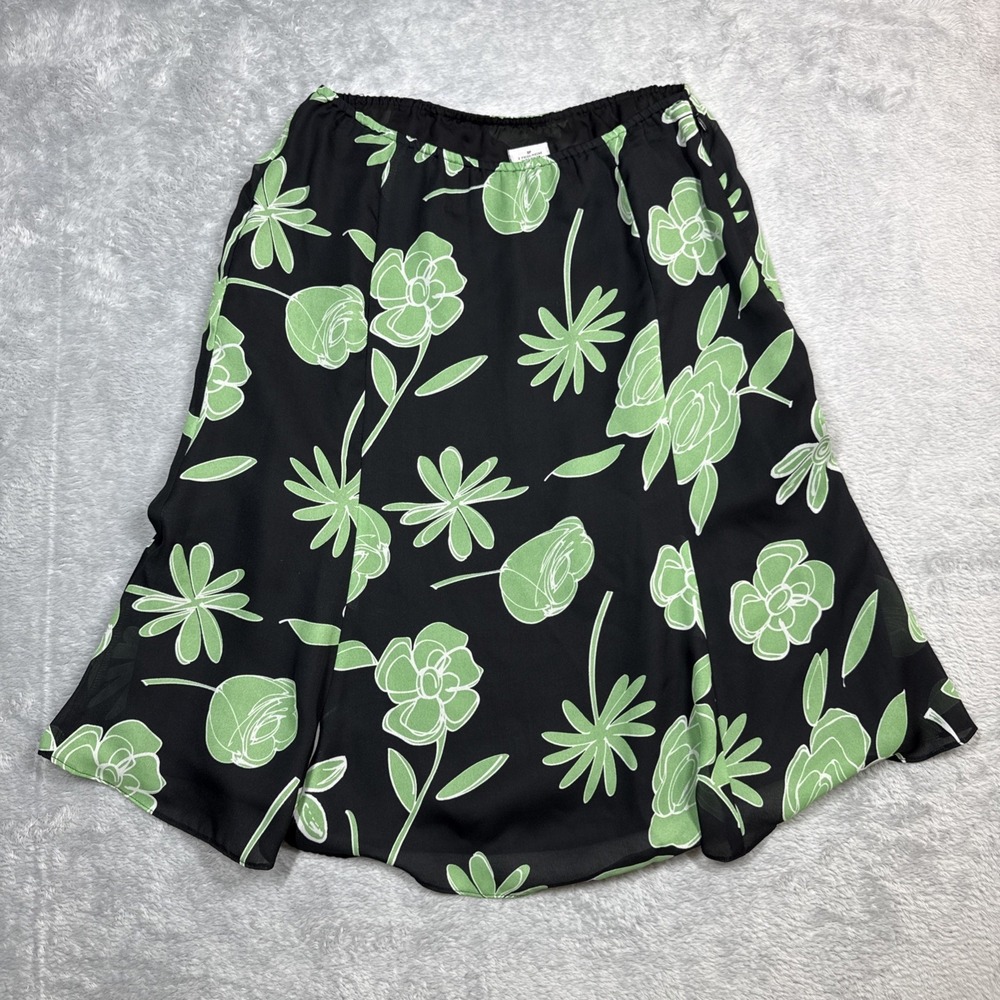Vintage Floral Skirt Black 8P Midi Fairy Grunge Whimsigoth Cottage Core 90s Y2K